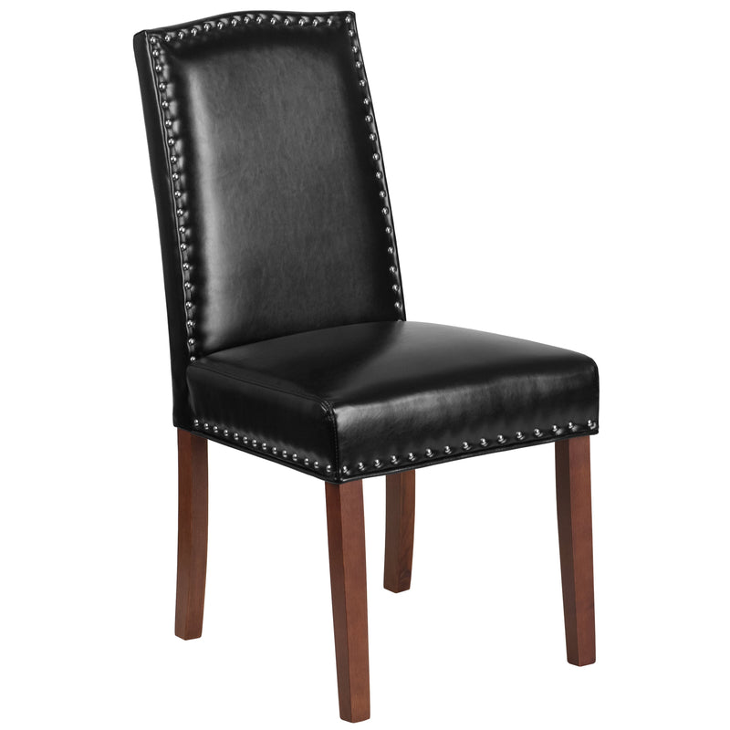 Hollowell Parsons Chair Plush Dining Chair with Accent Nail Trim and Mahogany Finished Wood Legs