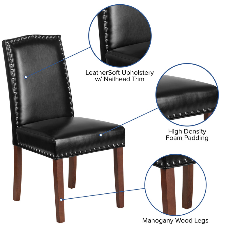 Hollowell Parsons Chair Plush Dining Chair with Accent Nail Trim and Mahogany Finished Wood Legs