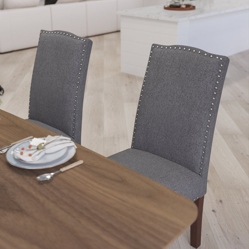 Hollowell Parsons Chair Plush Dining Chair with Accent Nail Trim and Mahogany Finished Wood Legs