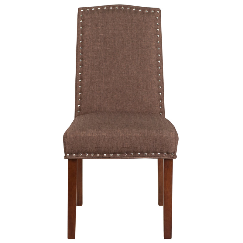 Hollowell Parsons Chair Plush Dining Chair with Accent Nail Trim and Mahogany Finished Wood Legs
