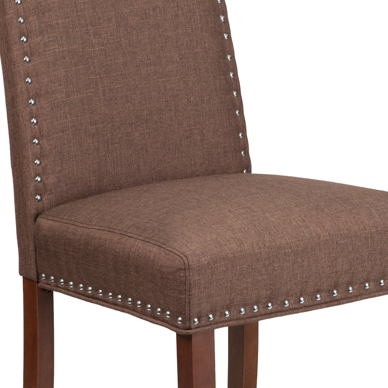 Hollowell Parsons Chair Plush Dining Chair with Accent Nail Trim and Mahogany Finished Wood Legs