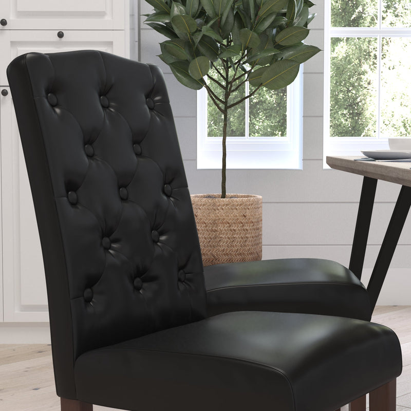 Audley Mid-Back Tufted Parsons Chair with Mahogany Finish Wooden Legs