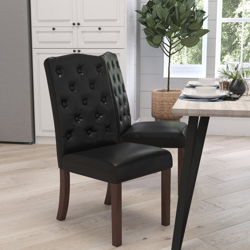 Audley Mid-Back Tufted Parsons Chair with Mahogany Finish Wooden Legs