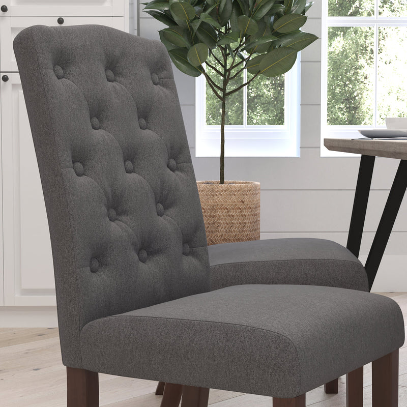 Audley Mid-Back Tufted Parsons Chair with Mahogany Finish Wooden Legs