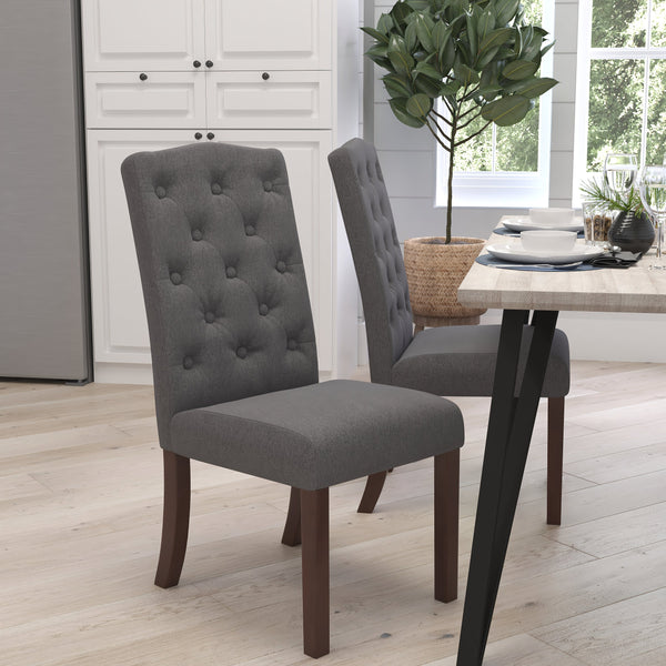 Audley Mid-Back Tufted Parsons Chair with Mahogany Finish Wooden Legs