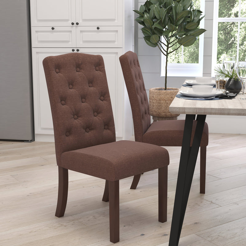 Audley Mid-Back Tufted Parsons Chair with Mahogany Finish Wooden Legs