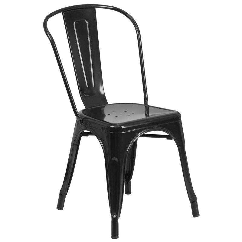 Amsterdam Metal Dining Chair With Curved Vertical Slatted Back And Square Seat