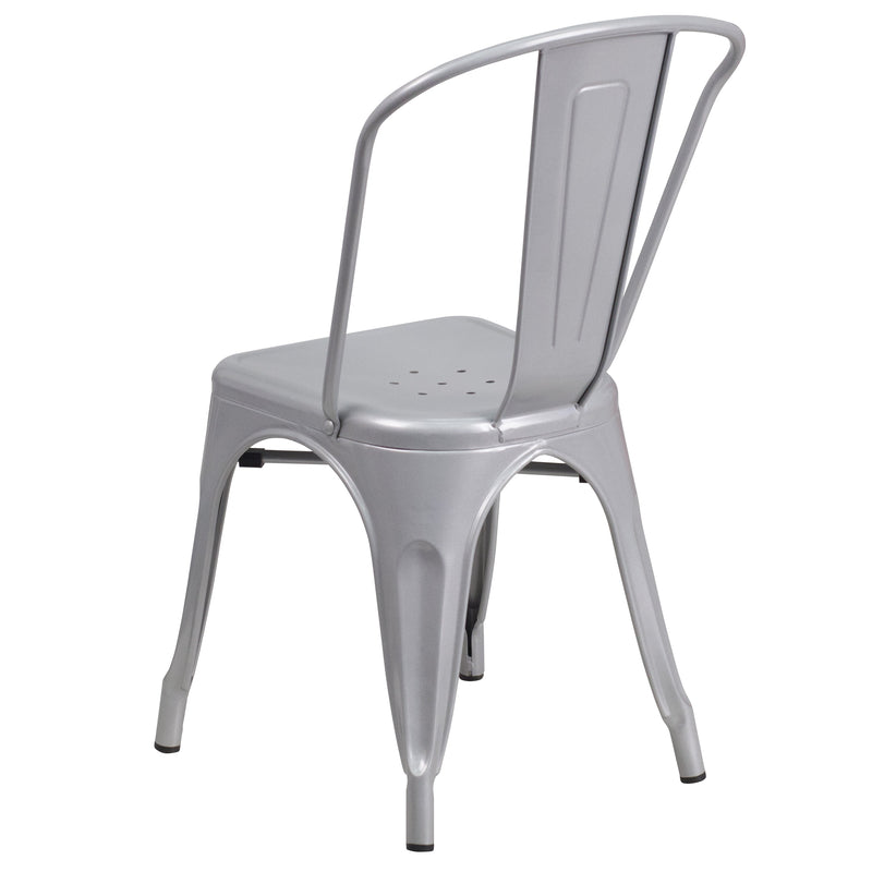 Amsterdam Metal Dining Chair With Curved Vertical Slatted Back And Square Seat