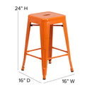 Newark Series 24" High Backless Metal Counter Height Stool with Square Seat for Indoor-Outdoor Use