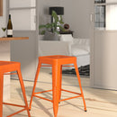 Newark Series 24" High Backless Metal Counter Height Stool with Square Seat for Indoor-Outdoor Use