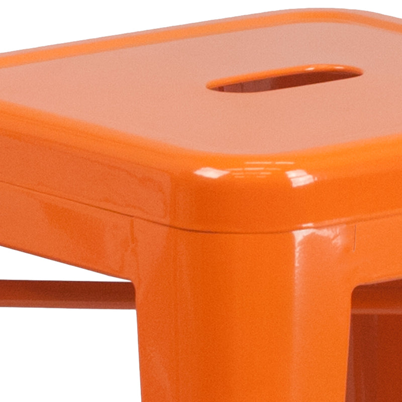 Newark Series 24" High Backless Metal Counter Height Stool with Square Seat for Indoor-Outdoor Use