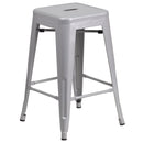 Newark Series 24" High Backless Metal Counter Height Stool with Square Seat for Indoor-Outdoor Use