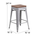 Newark Series 24" High Backless Metal Counter Height Stool with Square Seat for Indoor-Outdoor Use