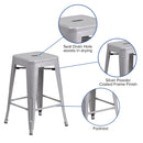 Newark Series 24" High Backless Metal Counter Height Stool with Square Seat for Indoor-Outdoor Use