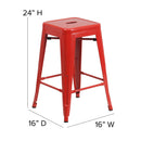 Newark Series 24" High Backless Metal Counter Height Stool with Square Seat for Indoor-Outdoor Use