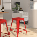 Newark Series 24" High Backless Metal Counter Height Stool with Square Seat for Indoor-Outdoor Use
