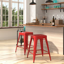 Newark Series 24" High Backless Metal Counter Height Stool with Square Seat for Indoor-Outdoor Use