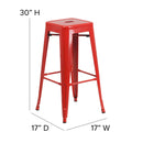 Newark Series 30" High Backless Metal Bar Height Stool with Square Seat for Indoor-Outdoor Use