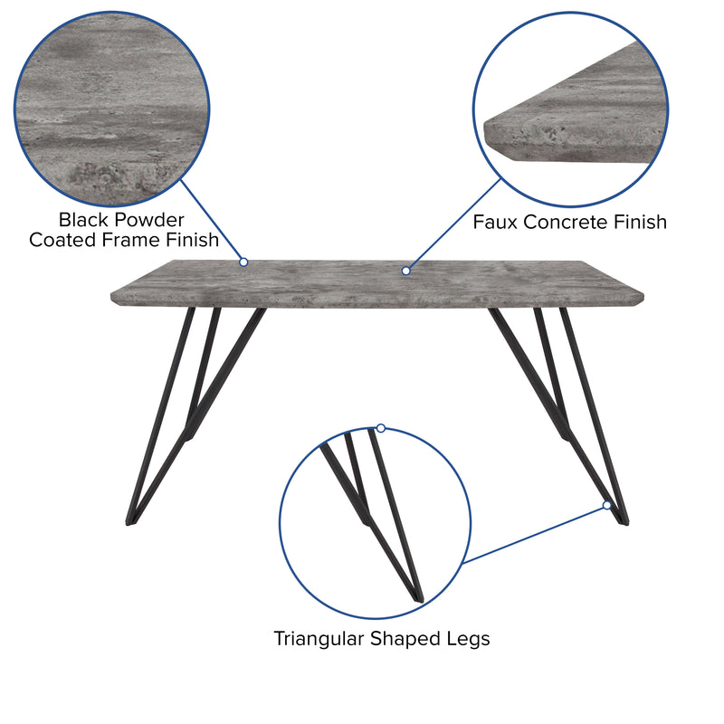 Maya Rectangular Dining Table Faux Concrete Finish Kitchen Table with Retro Hairpin Legs