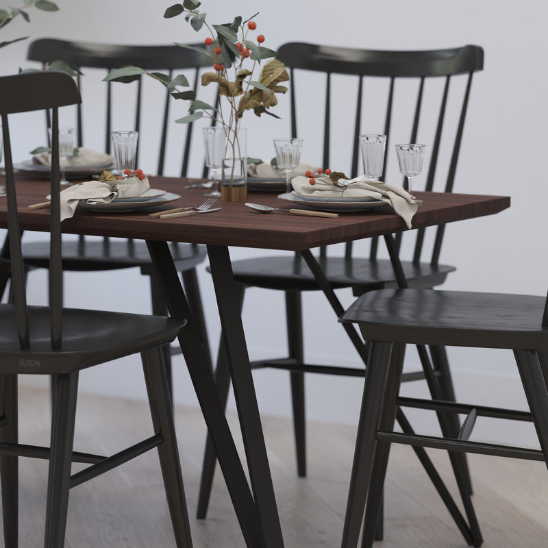 Maya Rectangular Dining Table Dark Ash Finish Kitchen Table with Retro Hairpin Legs