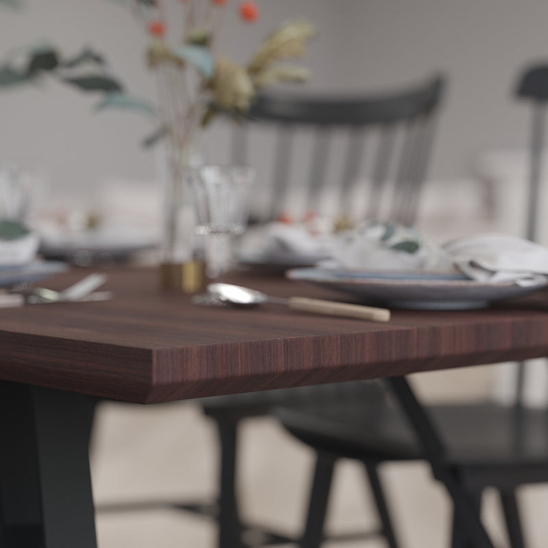 Maya Rectangular Dining Table Dark Ash Finish Kitchen Table with Retro Hairpin Legs
