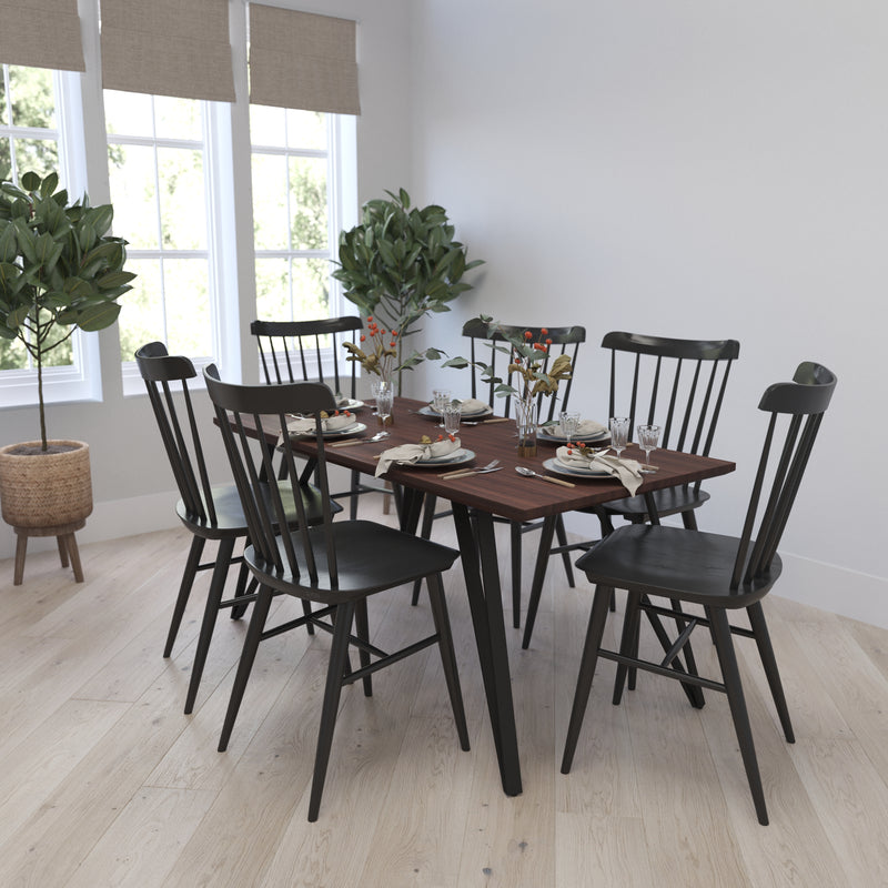 Maya Rectangular Dining Table Dark Ash Finish Kitchen Table with Retro Hairpin Legs