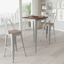 Modern 23.5" Square Metal Table with Rustic Walnut Finished Wood Top for Indoor Use