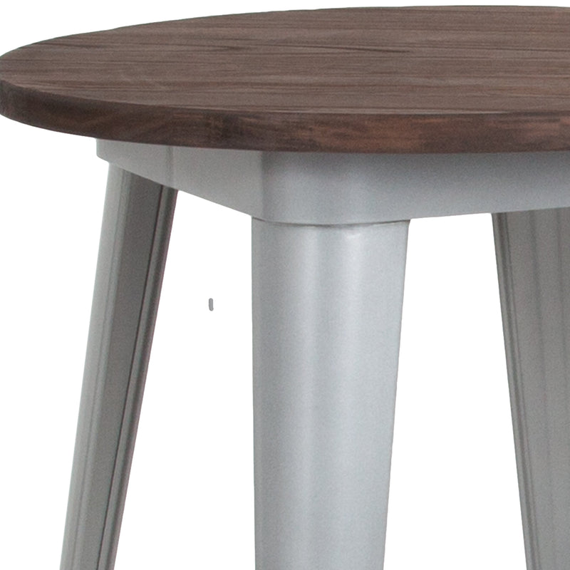 24" Round Metal Indoor Bar Height Table with Galvanized Steel Frame and Walnut Rustic Wood Top