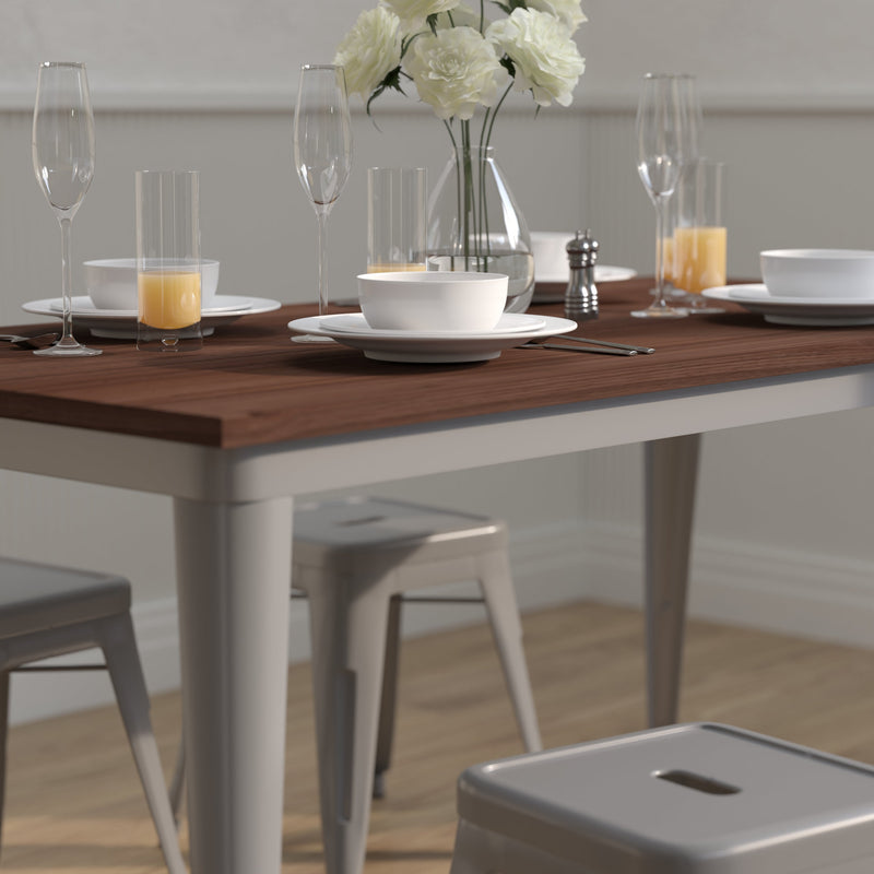 Ardennes Rectangular Steel Frame Square Table With Walnut Wood Top