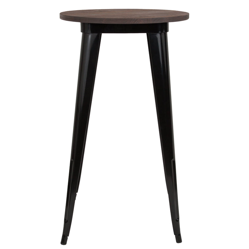 24" Round Metal Indoor Bar Height Table with Galvanized Steel Frame and Walnut Rustic Wood Top
