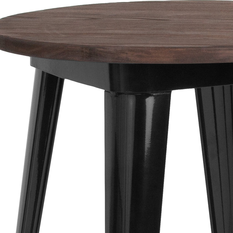 24" Round Metal Indoor Bar Height Table with Galvanized Steel Frame and Walnut Rustic Wood Top