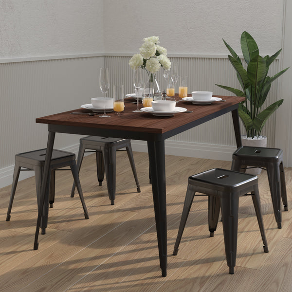 Ardennes Rectangular Steel Frame Square Table With Walnut Wood Top