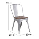 Amsterdam Metal Dining Chair With Curved Vertical Slatted Back And Textured Wooden Seat