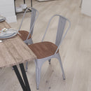 Amsterdam Metal Dining Chair With Curved Vertical Slatted Back And Textured Wooden Seat