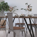 Amsterdam Metal Dining Chair With Curved Vertical Slatted Back And Textured Wooden Seat
