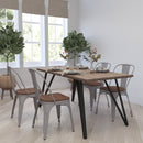 Amsterdam Metal Dining Chair With Curved Vertical Slatted Back And Textured Wooden Seat