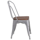 Amsterdam Metal Dining Chair With Curved Vertical Slatted Back And Textured Wooden Seat