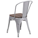 Amsterdam Metal Dining Chair With Curved Vertical Slatted Back And Textured Wooden Seat