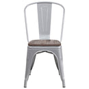 Amsterdam Metal Dining Chair With Curved Vertical Slatted Back And Textured Wooden Seat