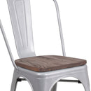 Amsterdam Metal Dining Chair With Curved Vertical Slatted Back And Textured Wooden Seat