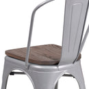 Amsterdam Metal Dining Chair With Curved Vertical Slatted Back And Textured Wooden Seat