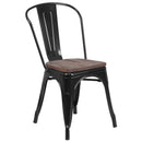 Amsterdam Metal Dining Chair With Curved Vertical Slatted Back And Textured Wooden Seat