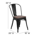 Amsterdam Metal Dining Chair With Curved Vertical Slatted Back And Textured Wooden Seat