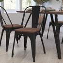 Amsterdam Metal Dining Chair With Curved Vertical Slatted Back And Textured Wooden Seat