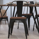 Amsterdam Metal Dining Chair With Curved Vertical Slatted Back And Textured Wooden Seat