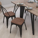Amsterdam Metal Dining Chair With Curved Vertical Slatted Back And Textured Wooden Seat