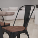 Amsterdam Metal Dining Chair With Curved Vertical Slatted Back And Textured Wooden Seat