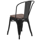 Amsterdam Metal Dining Chair With Curved Vertical Slatted Back And Textured Wooden Seat