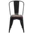 Amsterdam Metal Dining Chair With Curved Vertical Slatted Back And Textured Wooden Seat