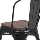 Amsterdam Metal Dining Chair With Curved Vertical Slatted Back And Textured Wooden Seat